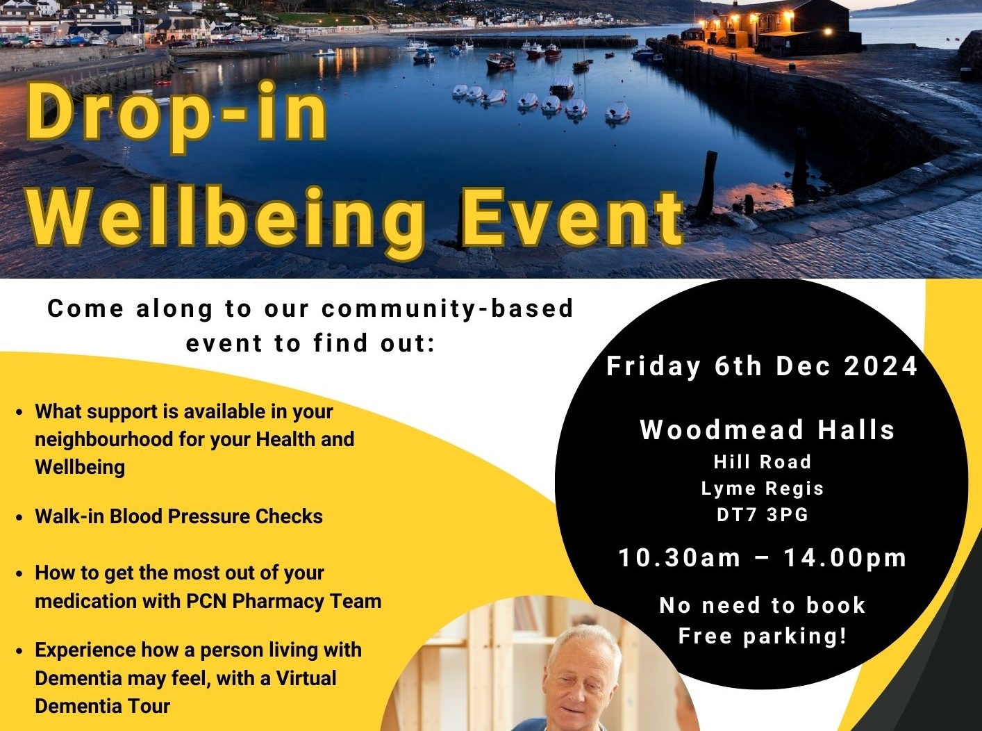 Drop-in Community Wellbeing Event 6th December 10:30am-2pm @ Woodmead Halls, Hill Road, Lyme Regis