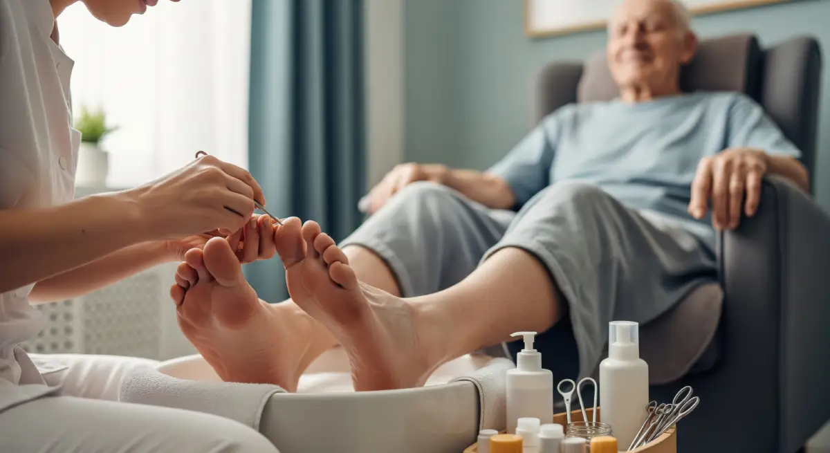 elderly man receiving foot care